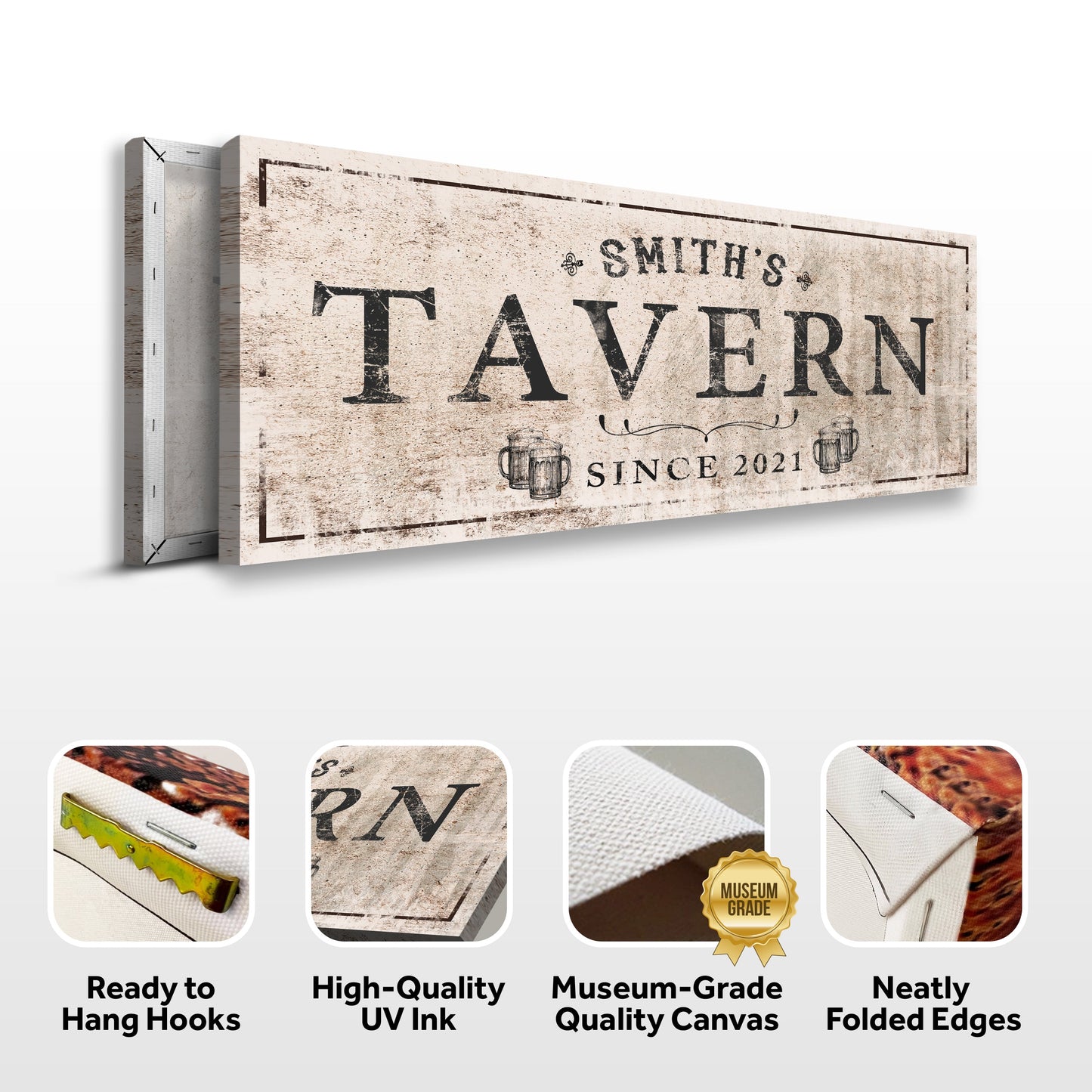 Family Tavern Sign canvas print with distressed beige background and bold tavern lettering on Tampa Home & Garden Store