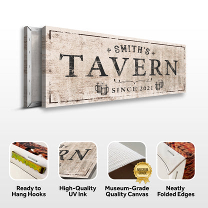 Family Tavern Sign canvas print with distressed beige background and bold tavern lettering on Tampa Home & Garden Store