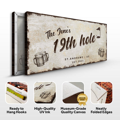 Canvas sign 19th Hole Golf Personalized Sign III rustic beige Tailored Canvases on Tampa Home & Garden Store