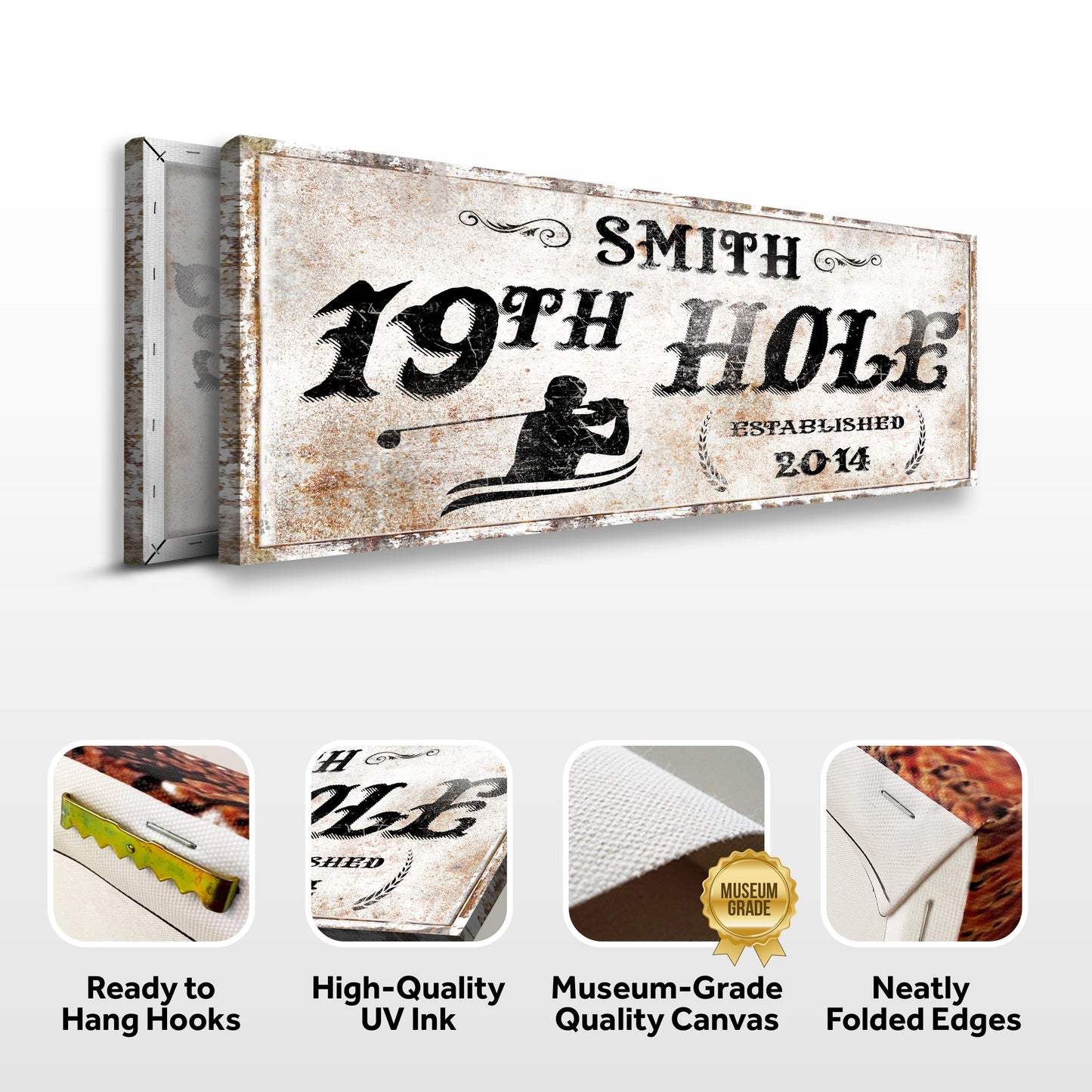 Canvas 19th Hole Sign by Tailored Canvases with distressed rustic finish on Tampa Home & Garden Store