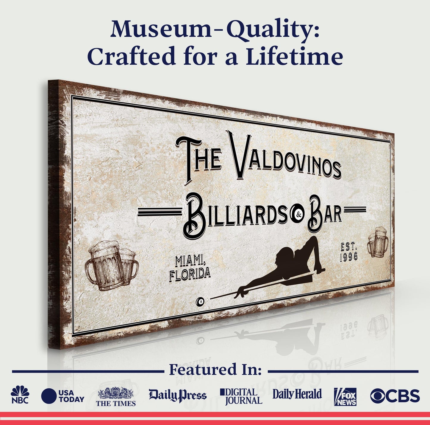 Canvas Billiards And Bar Sign II by Tailored Canvases, vintage tavern style crafting canvas on Tampa Home & Garden Store