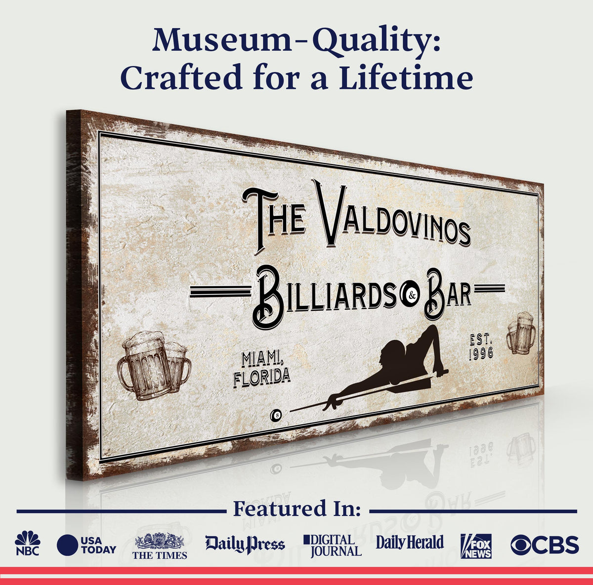Canvas Billiards And Bar Sign II by Tailored Canvases, vintage tavern style crafting canvas on Tampa Home & Garden Store