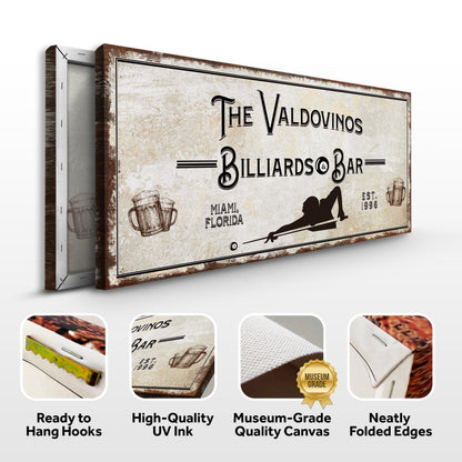 Canvas sign Tailored Canvases The Valdovinos Billiards & Bar vintage sign on Tampa Home & Garden Store