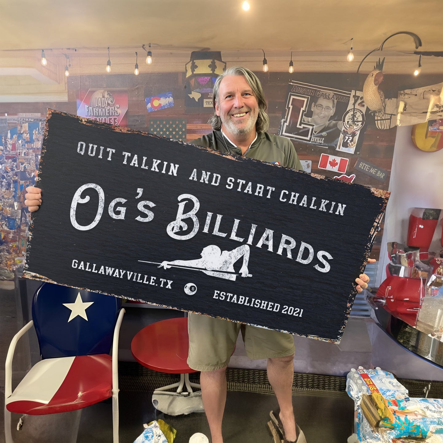 Billiards Room Sign canvas in distressed black with white chalk lettering Tailored Canvases on Tampa Home & Garden Store