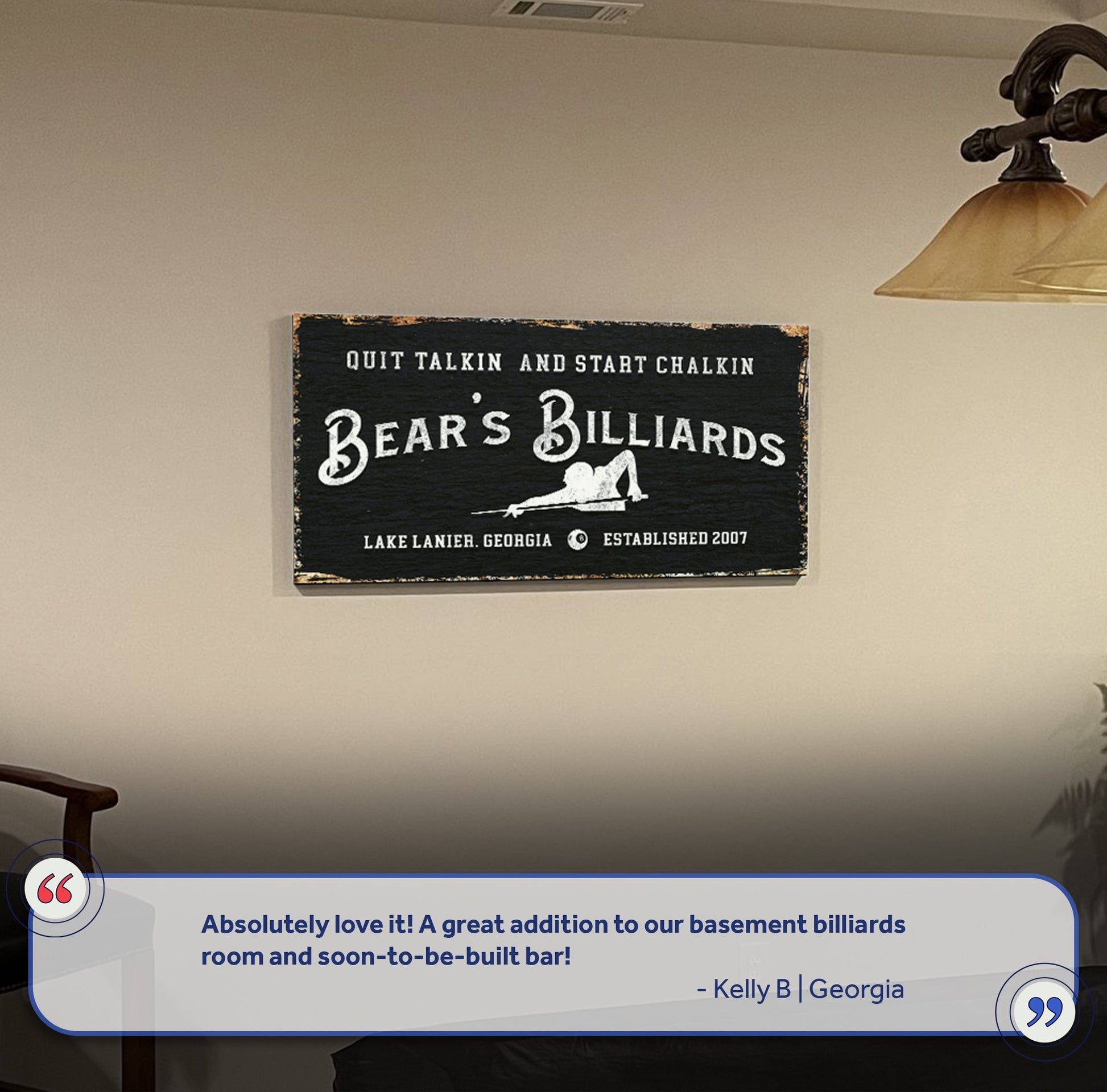 Billiards Room Sign canvas wall art black chalkboard panel with white text Bear's Billiards on Tampa Home & Garden Store