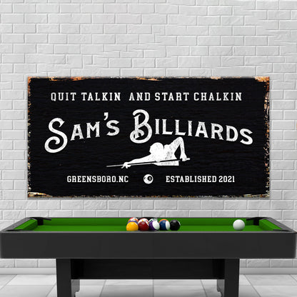 Billiards Room Sign canvas by Tailored Canvases, black chalkboard with distressed lettering on Tampa Home & Garden Store