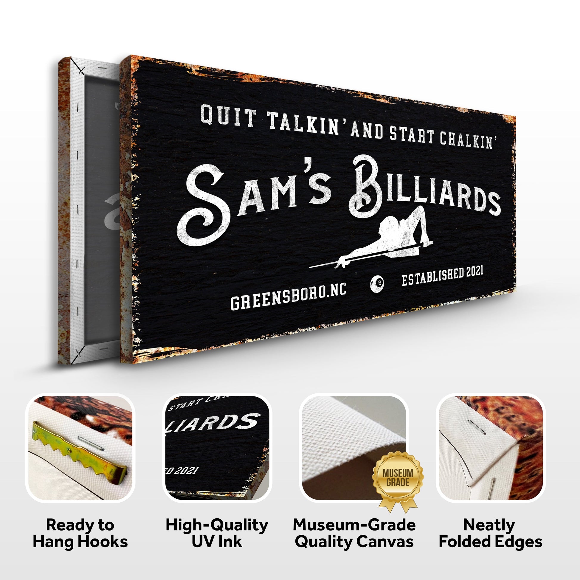Canvas Billiards Room Sign Tailored Canvases chalk lettering on black canvas ready to hang on Tampa Home & Garden Store