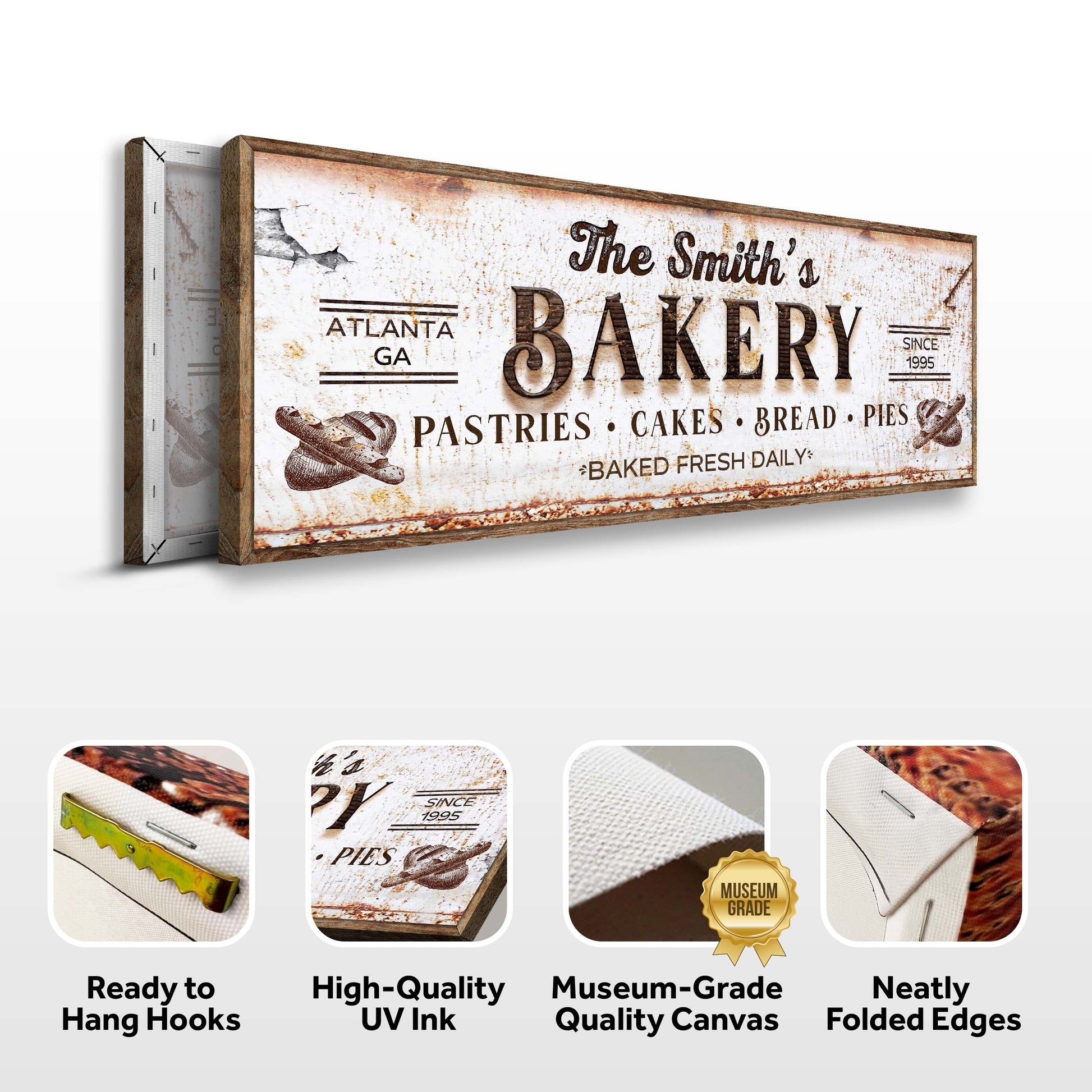Bakery Sign canvas by Tailored Canvases, rustic white with brown distressed text on Tampa Home & Garden Store