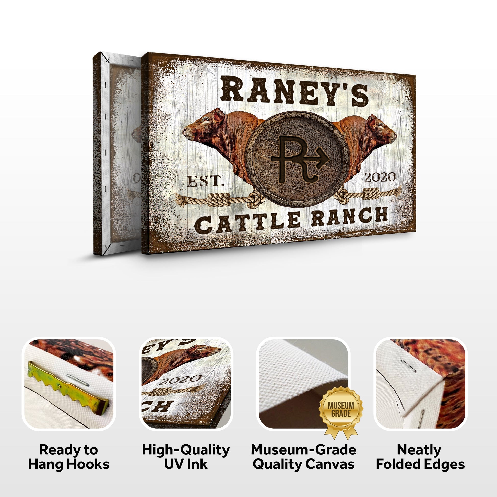 Cattle Brand Limousin Sign canvas by Tailored Canvases with rustic wood panel and rope accents on Tampa Home & Garden Store