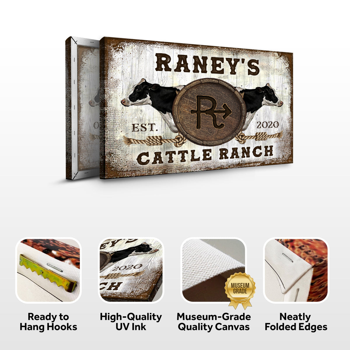 Cattle Brand Holstein Sign crafting canvas with weathered wood backdrop and rope accents on Tampa Home & Garden Store