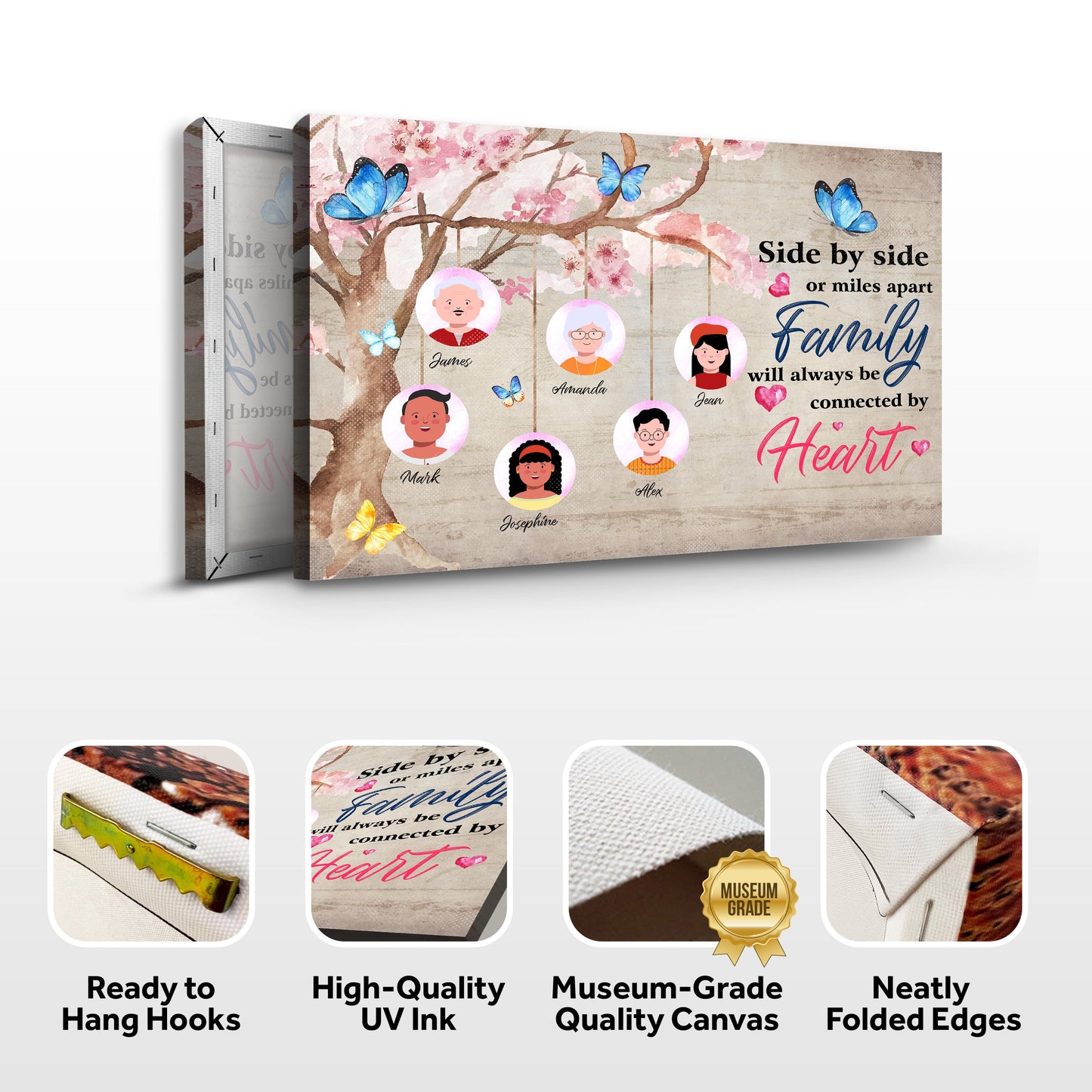 Family Will Always Be Connected By Heart Sign II canvas with family portraits by Tailored Canvases on Tampa Home & Garden Store
