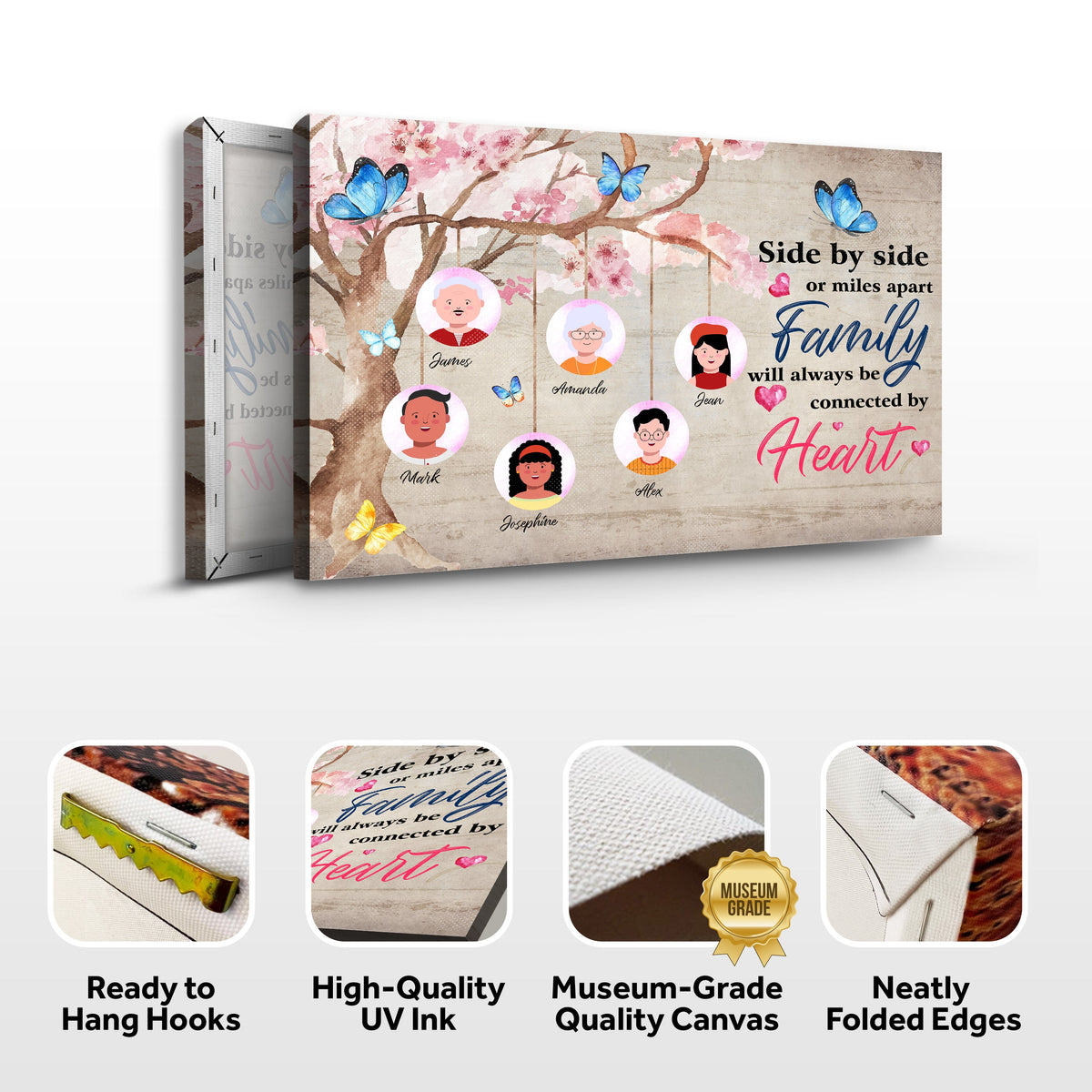 Family Will Always Be Connected By Heart Sign II canvas with family portraits by Tailored Canvases on Tampa Home & Garden Store