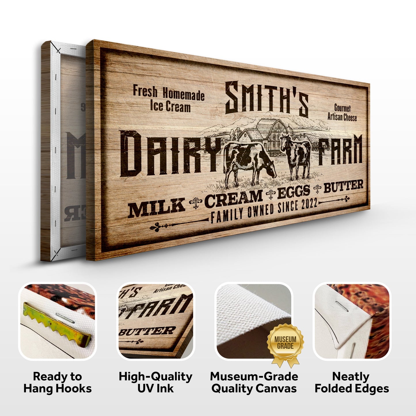 Dairy Farm Sign II canvas by Tailored Canvases, rustic wood grain vintage dairy ad on Tampa Home & Garden Store