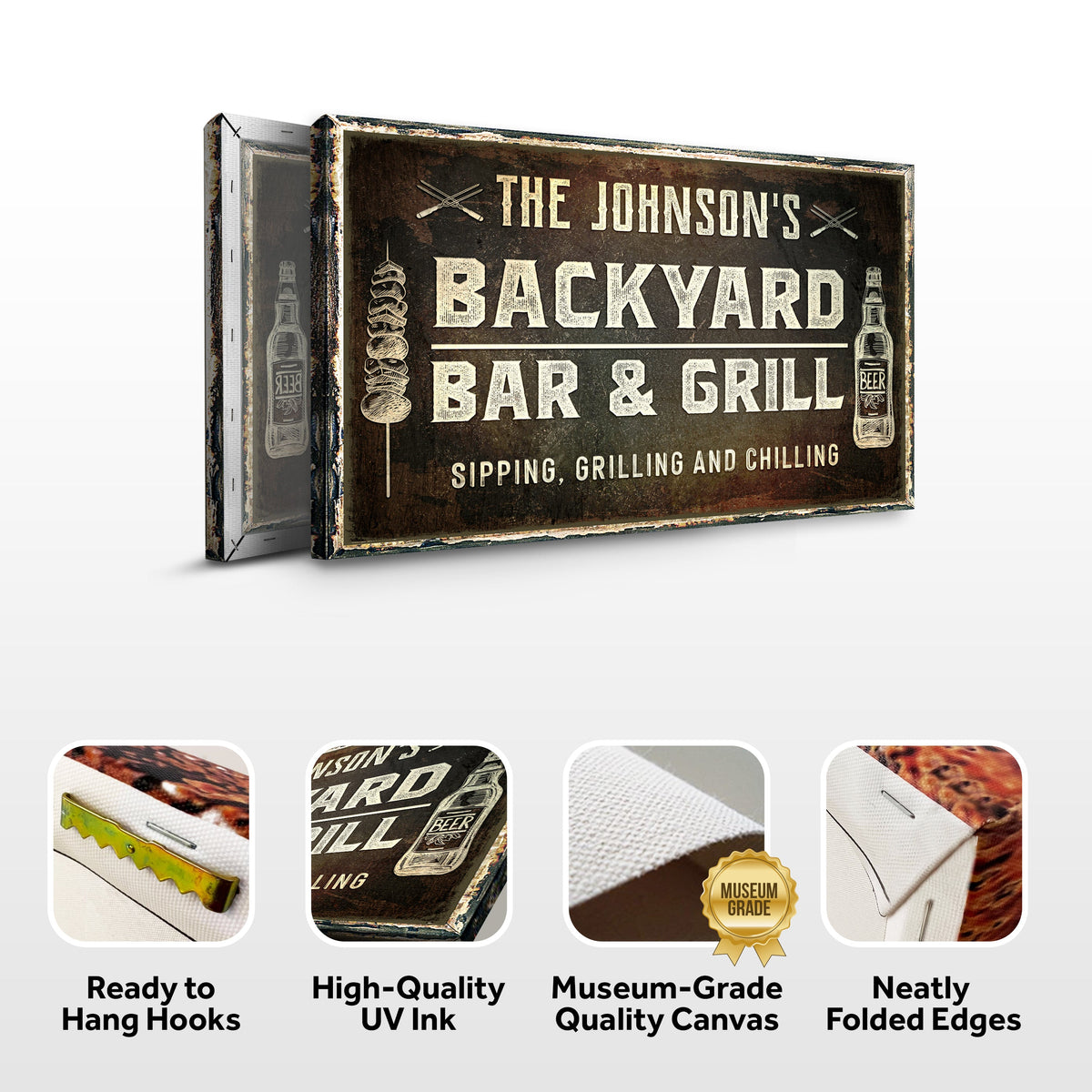 Backyard Bar And Grill Sign canvas by Tailored Canvases, rustic distressed crafting canvas on Tampa Home & Garden Store