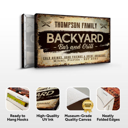 Backyard Bar And Grill Sign VIII canvas by Tailored Canvases; rustic weathered canvas print on Tampa Home & Garden Store