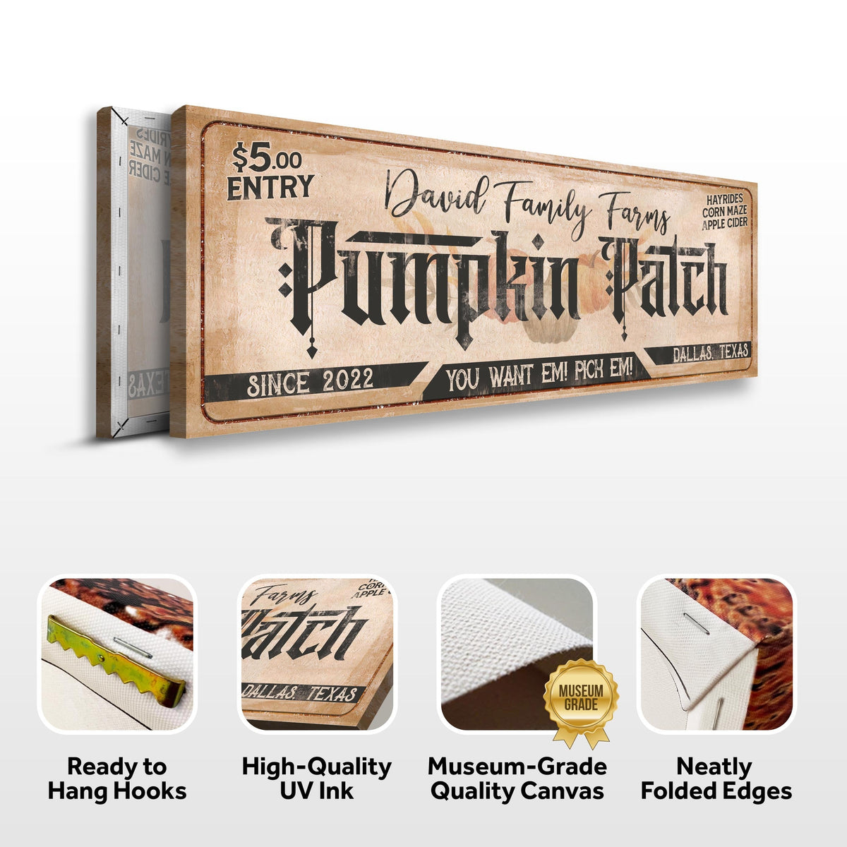 Family Farms Pumpkin Patch Sign II canvas by Tailored Canvases tan sign typography on Tampa Home & Garden Store