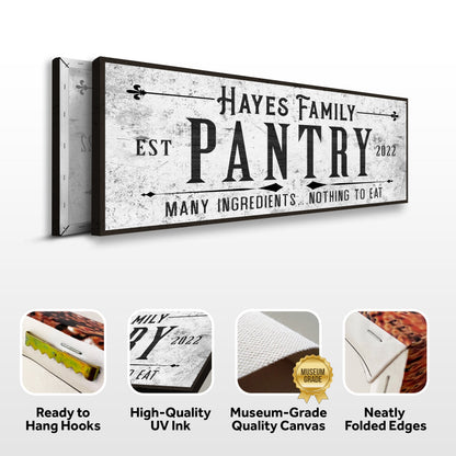 Canvas sign Hayes Family Pantry Est 2022 with texture and black frame Tailored Canvases on Tampa Home & Garden Store