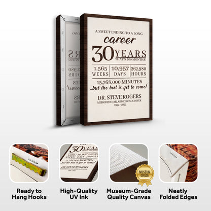 Canvas sign A Sweet Ending To A Long Career with dark wood frame on Tampa Home & Garden Store