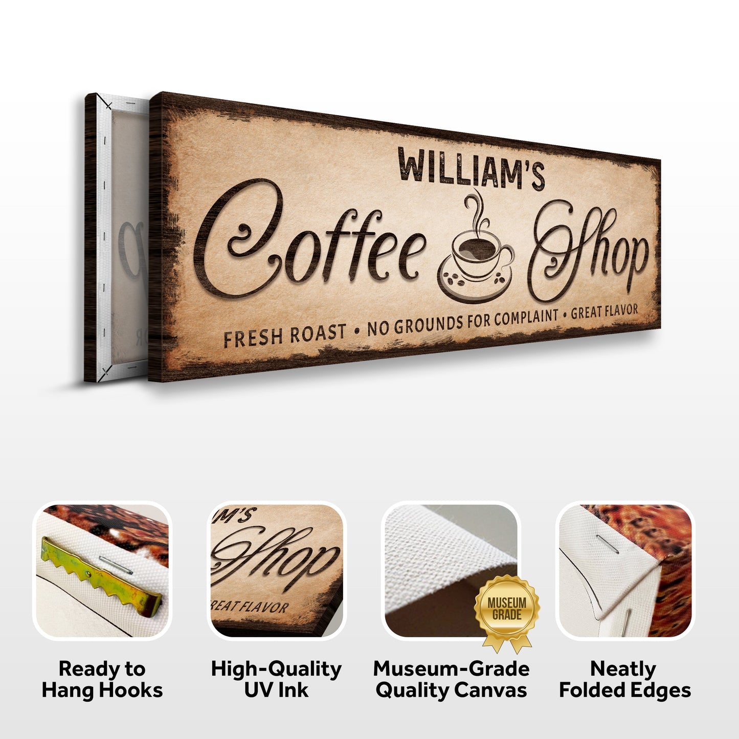 Canvas Coffee Shop Sign III by Tailored Canvases, parchment look with Coffee Shop text and cup on Tampa Home & Garden Store
