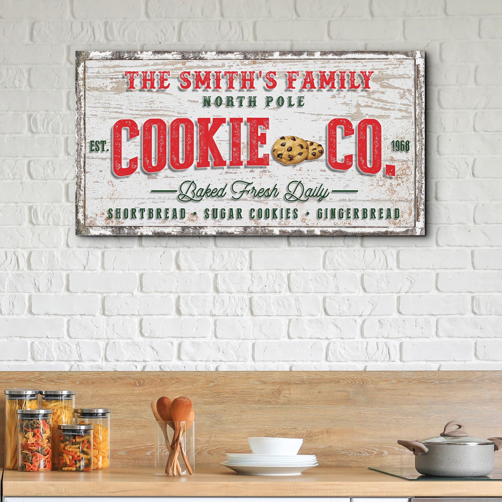 Christmas Cookie Co Sign Canvas by Tailored Canvases featuring red COOKIE CO text on Tampa Home & Garden Store