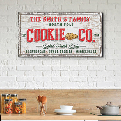 Christmas Cookie Co Sign Canvas by Tailored Canvases featuring red COOKIE CO text on Tampa Home & Garden Store