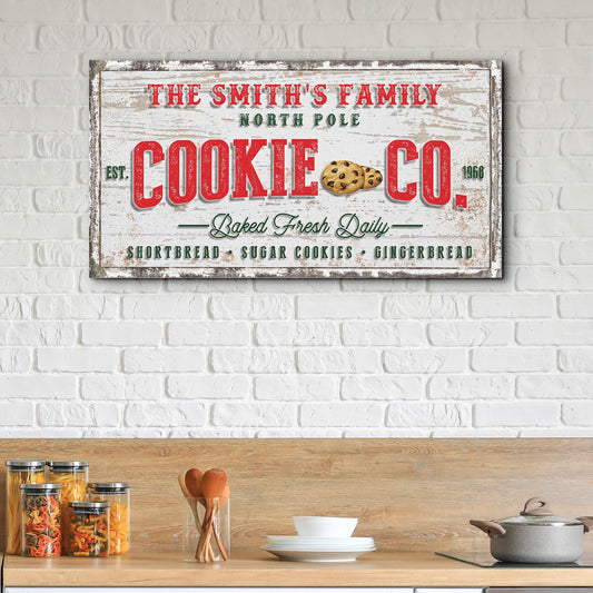 Christmas Cookie Co Sign Canvas by Tailored Canvases featuring red COOKIE CO text on Tampa Home & Garden Store