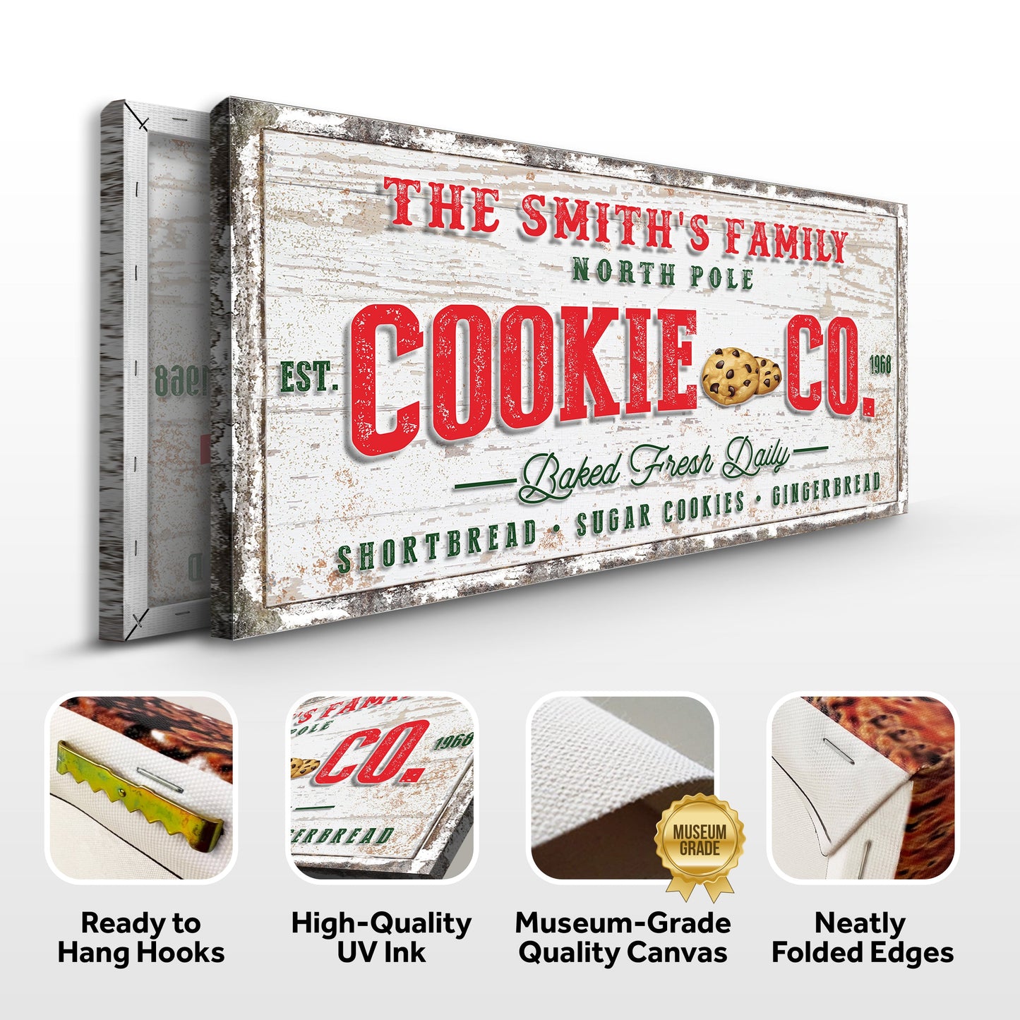 Christmas Cookie Co Sign canvas on rustic wood with red lettering Tailored Canvases on Tampa Home & Garden Store