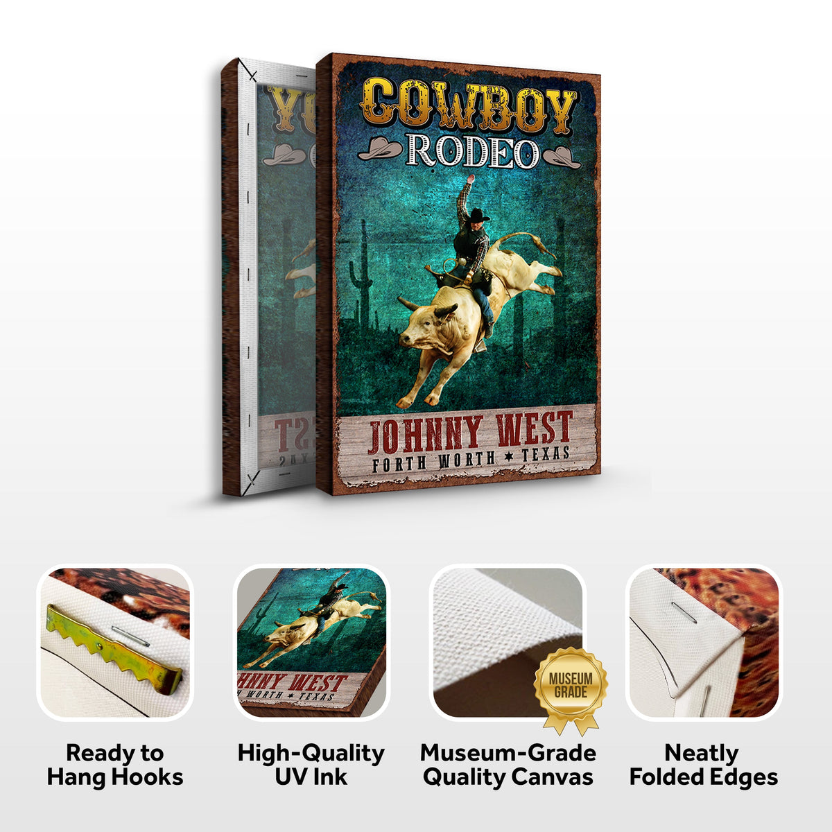 Cowboy Rodeo Sign Canvas by Tailored Canvases, turquoise background crafting canvas on Tampa Home & Garden Store