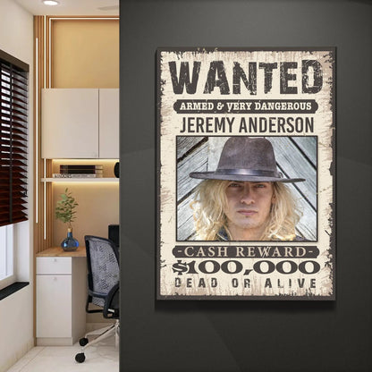 Tailored Canvases Wanted Sign III canvas poster with distressed beige background on dark wall on Tampa Home & Garden Store