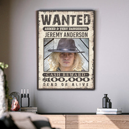 Tailored Canvases Wanted Sign III canvas with distressed vintage poster and portrait on Tampa Home & Garden Store