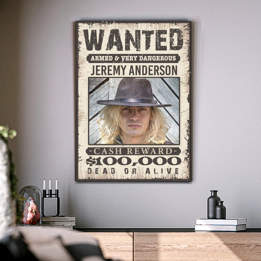Tailored Canvases Wanted Sign III canvas with distressed vintage poster and portrait on Tampa Home & Garden Store