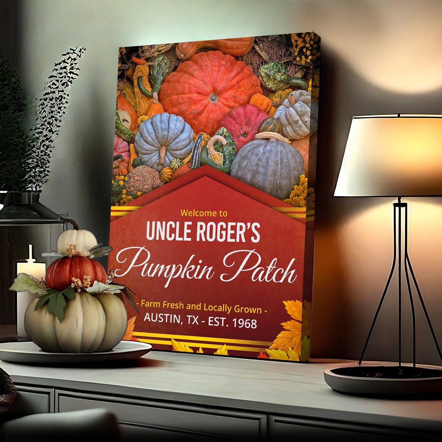 Pumpkin Patch Sign V canvas crafting sign by Tailored Canvases featuring a pumpkin collage on Tampa Home & Garden Store