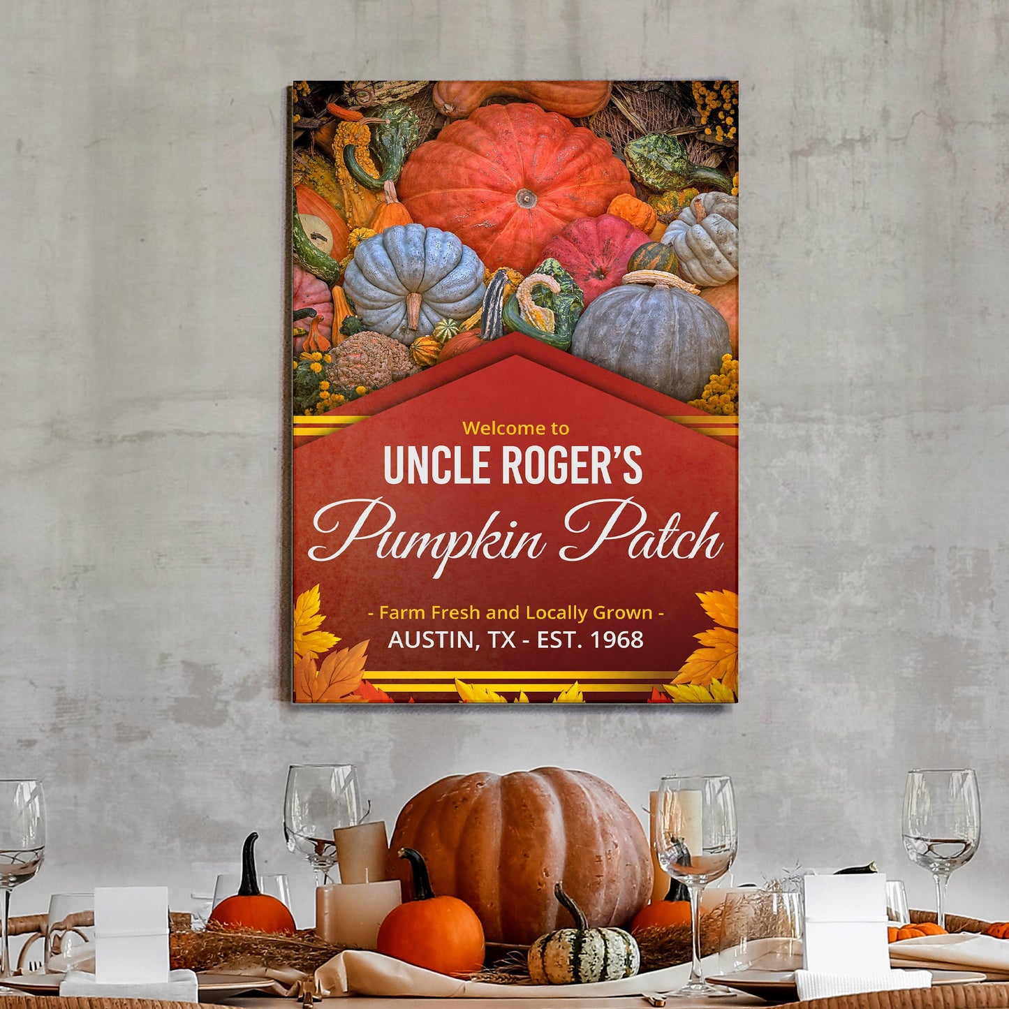 Pumpkin Patch Sign V canvas crafting art featuring stacked pumpkins and autumn colors on Tampa Home & Garden Store