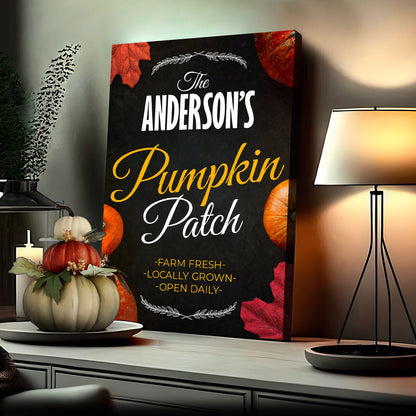 Pumpkin Patch Sign VI canvas with The Anderson's typography and pumpkins on Tampa Home & Garden Store