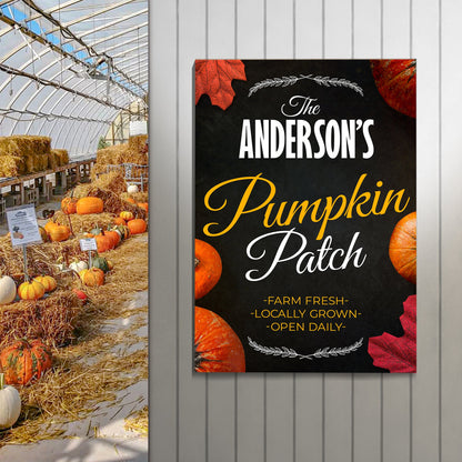 Pumpkin Patch Sign VI canvas by Tailored Canvases; autumn pumpkin display on Tampa Home & Garden Store