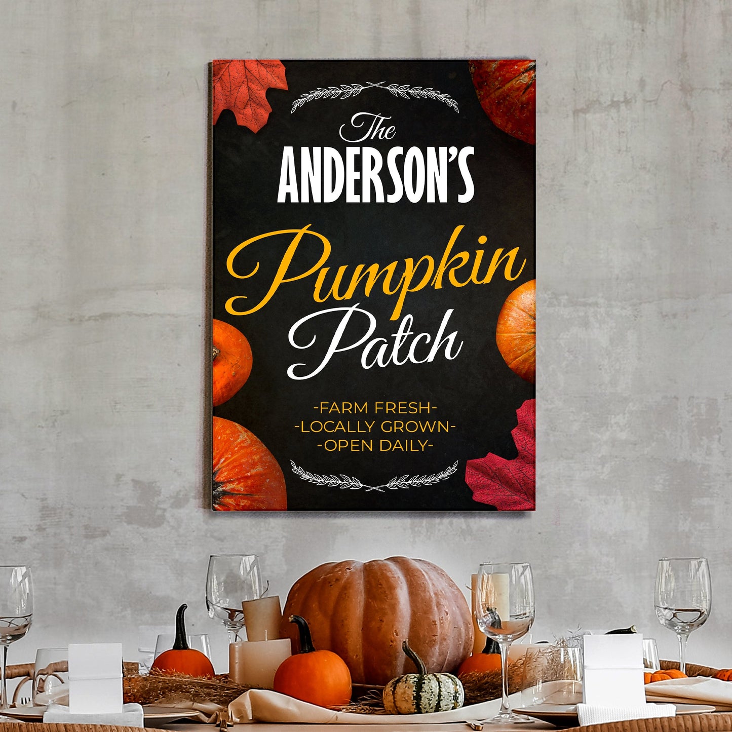 Tailored Canvases Pumpkin Patch Sign VI crafting canvas with autumn pumpkins on black backdrop on Tampa Home & Garden Store