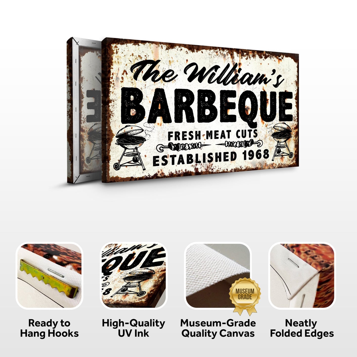 BBQ Sign IV canvas by Tailored Canvases, distressed rusty vintage barbecue sign design on Tampa Home & Garden Store