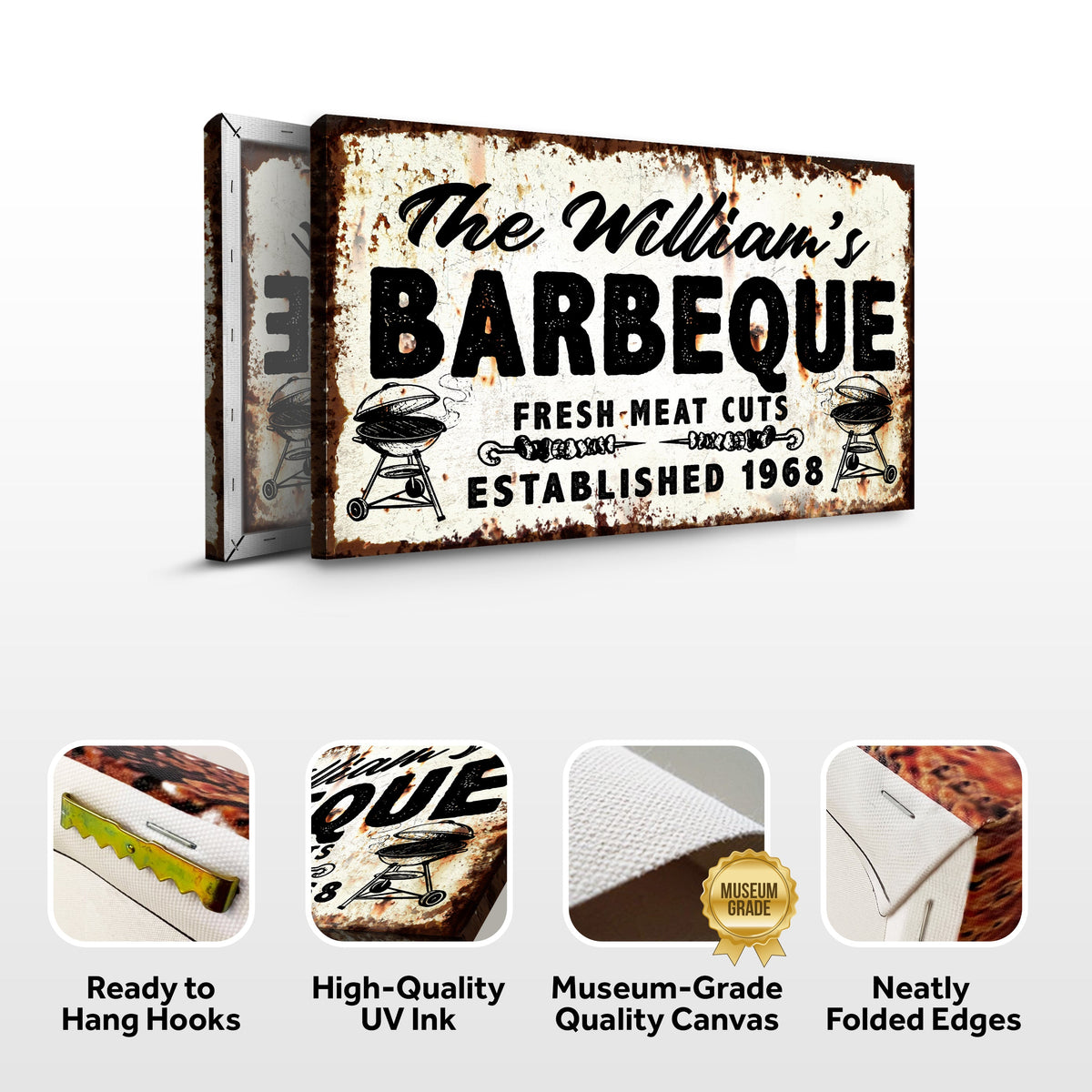 BBQ Sign IV canvas by Tailored Canvases, distressed rusty vintage barbecue sign design on Tampa Home & Garden Store