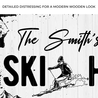 Ski House Sign canvas by Tailored Canvases with black cursive script on Tampa Home & Garden Store