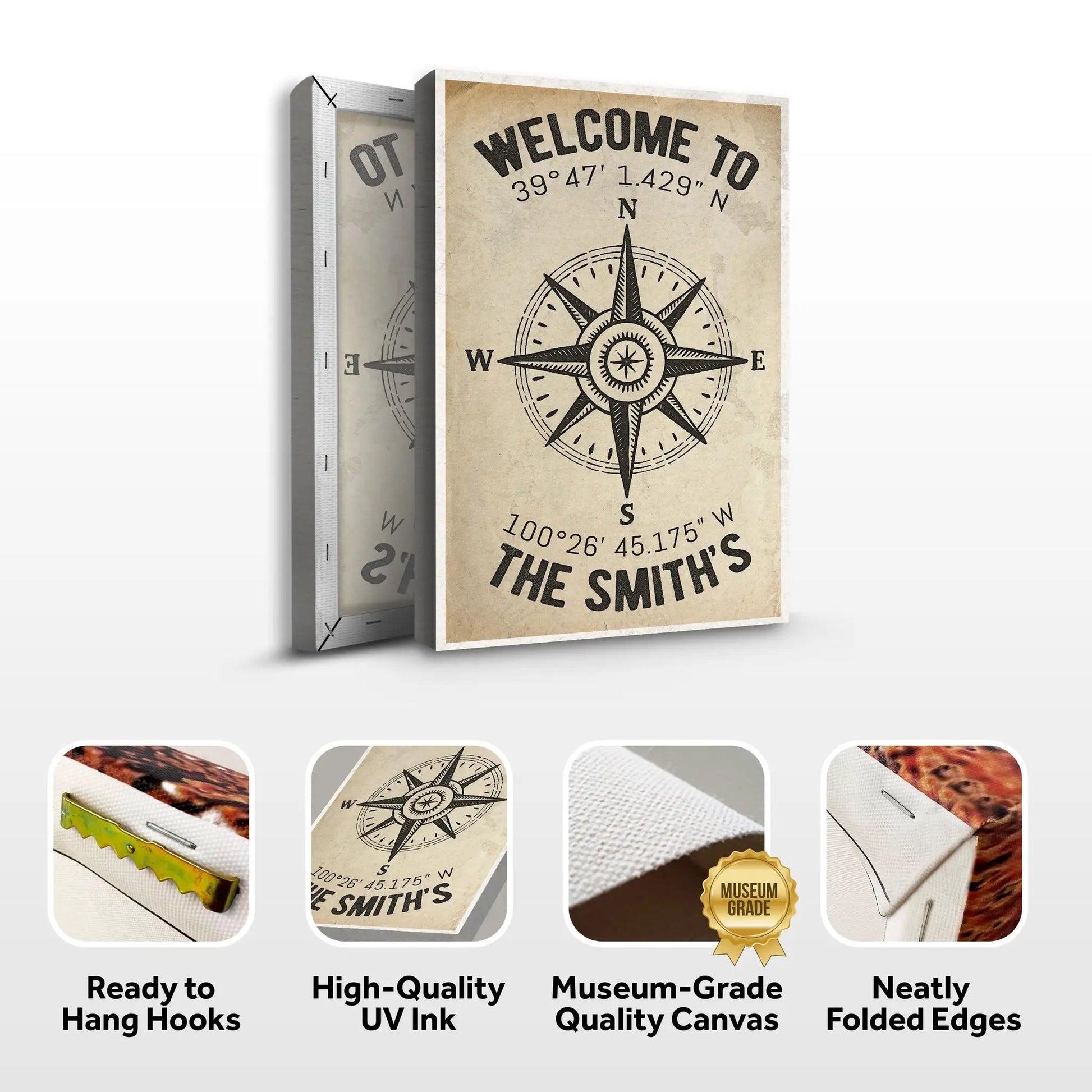 Welcome To Family Home Coordinates Canvas with vintage parchment and compass by Tailored Canvases on Tampa Home & Garden Store