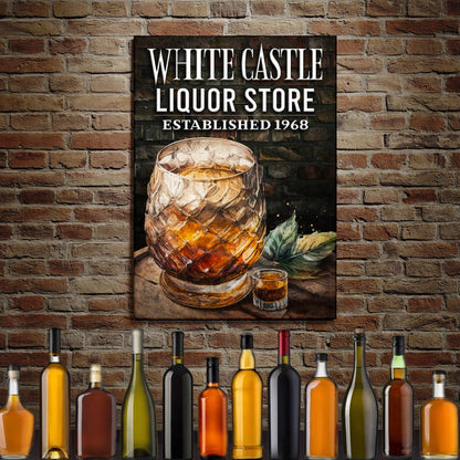 Liquor Store Sign III canvas; customizable wall art with White Castle Liquor Store on brick on Tampa Home & Garden Store