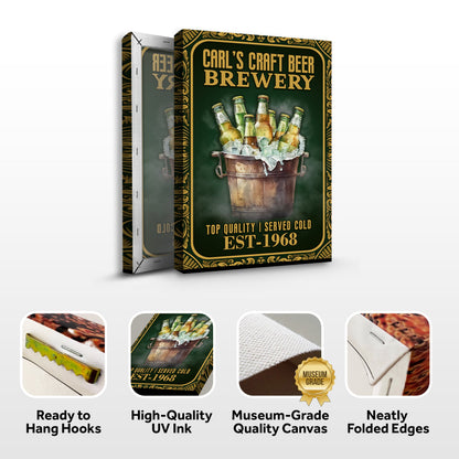 Craft Beer Brewery Sign canvas wall art by Tailored Canvases with green and gold frame on Tampa Home & Garden Store