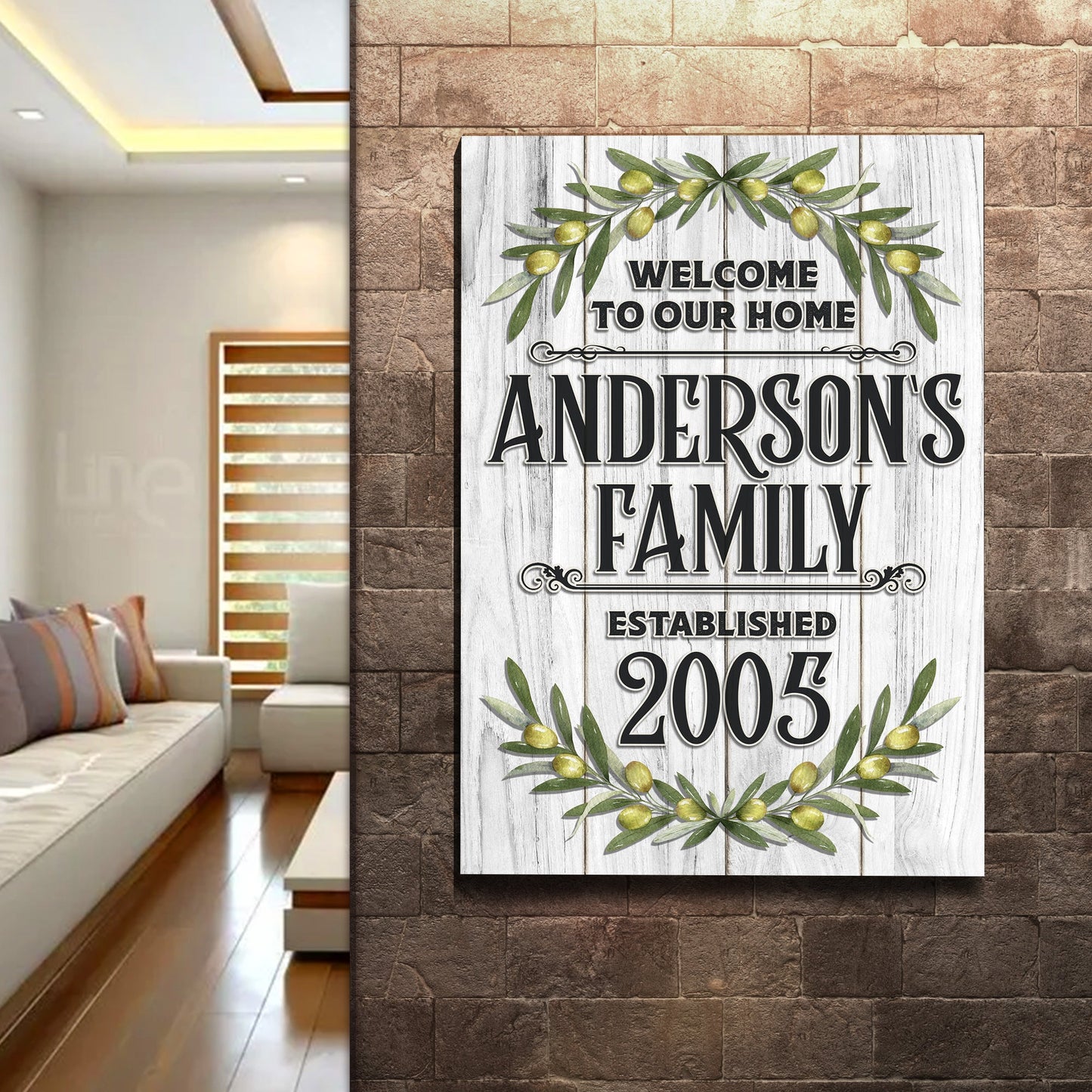 Home Established Sign canvas on whitewashed wood with olive branches Tailored Canvases crafting canvas on Tampa Home & Garden Store