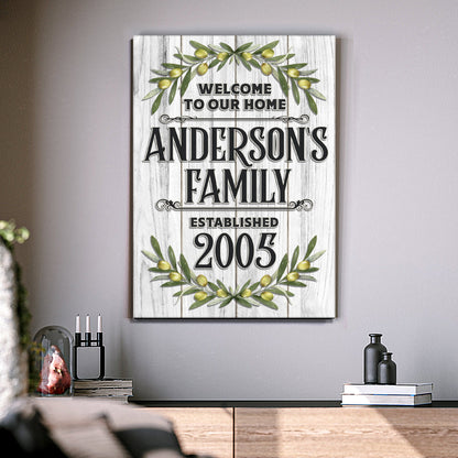 Home Established Sign canvas by Tailored Canvases with olive garland on weathered wood on Tampa Home & Garden Store