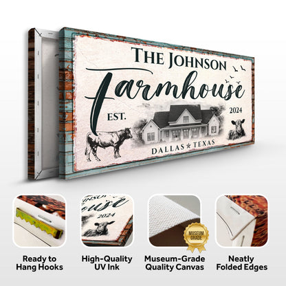 Custom Farmhouse Sign II canvas by Tailored Canvases teal frame with farm imagery on Tampa Home & Garden Store