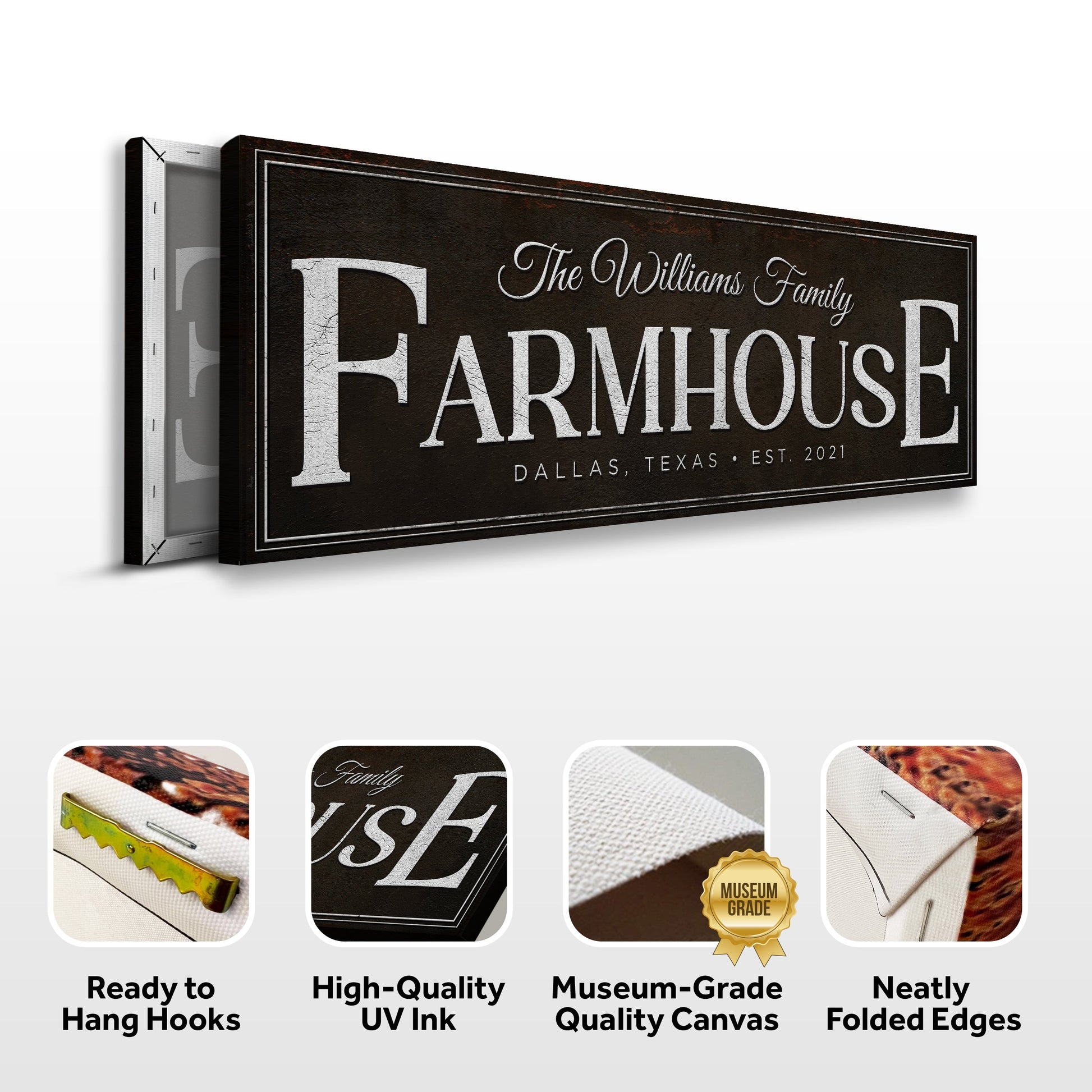 Custom Vintage Rust Farmhouse Sign III canvas Tailored Canvases Williams Family FARMHOUSE on Tampa Home & Garden Store