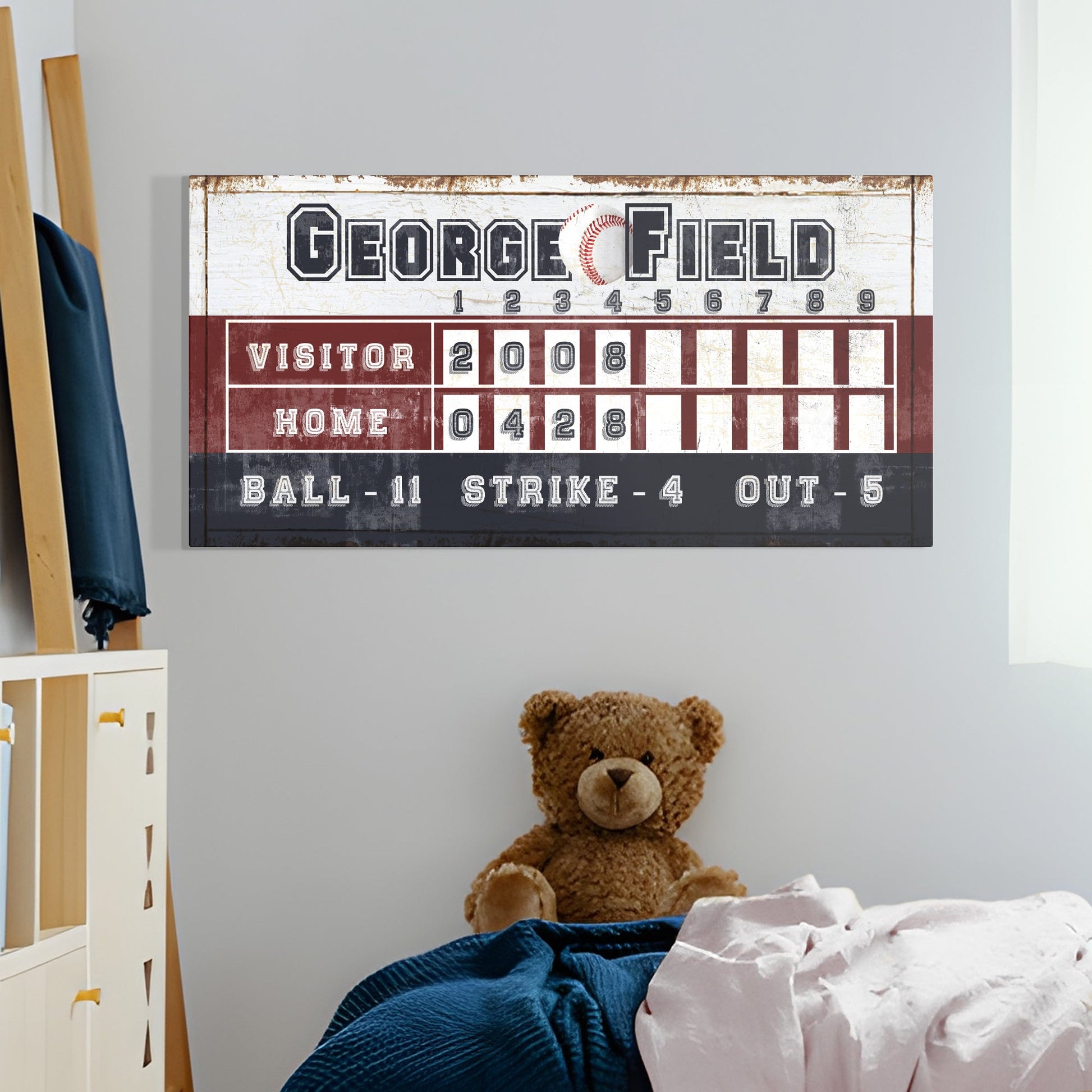 Personalized Baseball Scoreboard Canvas by Tailored Canvases featuring GEORGE FIELD graphic on Tampa Home & Garden Store