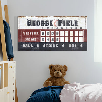 Personalized Baseball Scoreboard Canvas by Tailored Canvases featuring GEORGE FIELD graphic on Tampa Home & Garden Store