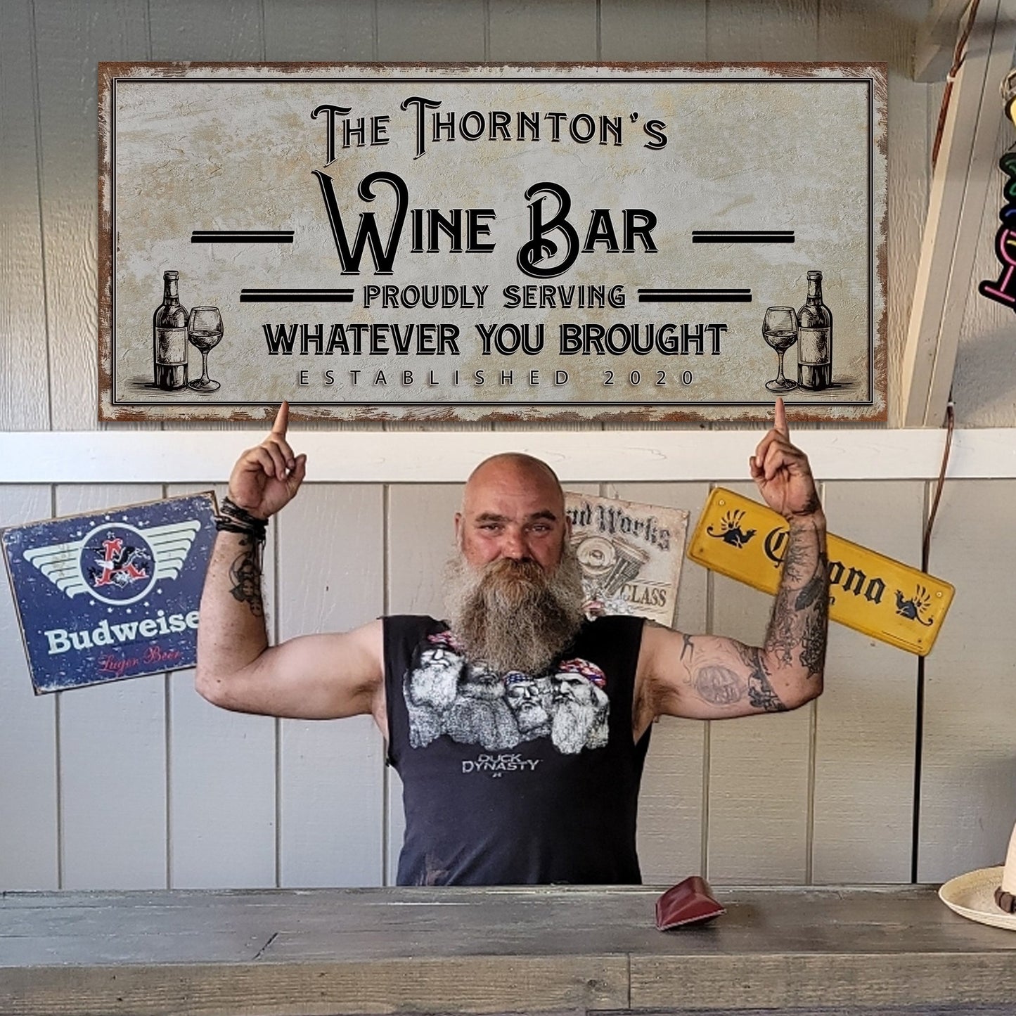 Personalized Wine Bar Sign II canvas by Tailored Canvases, beige with black typography on Tampa Home & Garden Store
