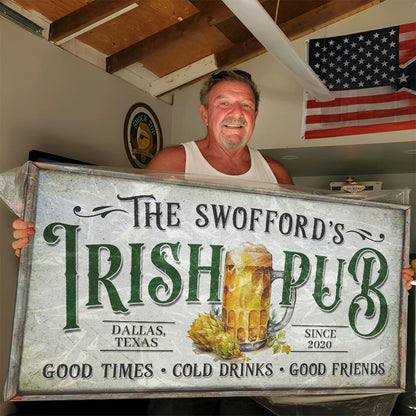 Custom Irish Pub Bar Sign II canvas by Tailored Canvases with IRISH PUB lettering and beer mug on Tampa Home & Garden Store
